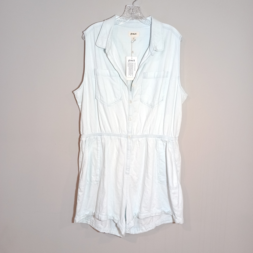 Pact Romper Women's XLarge Organic Cotton Chambray Faded Blue New Nwr